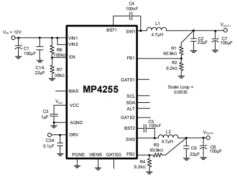 Application Circuit Diagram - Monolithic Power Systems (MPS) MP4255 Dual-Channel Buck Converters